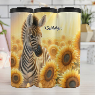 Zebra in a Sunflower Field Thermal Tumbler