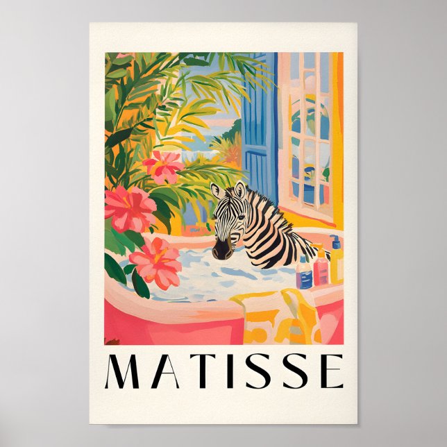 Zebra In Bathtub Funny Poster, Bathroom Wall Art,  Poster (Front)