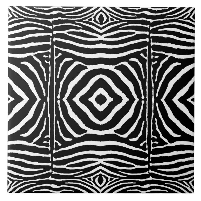 Zebra in Black and White Ceramic Tile (Front)