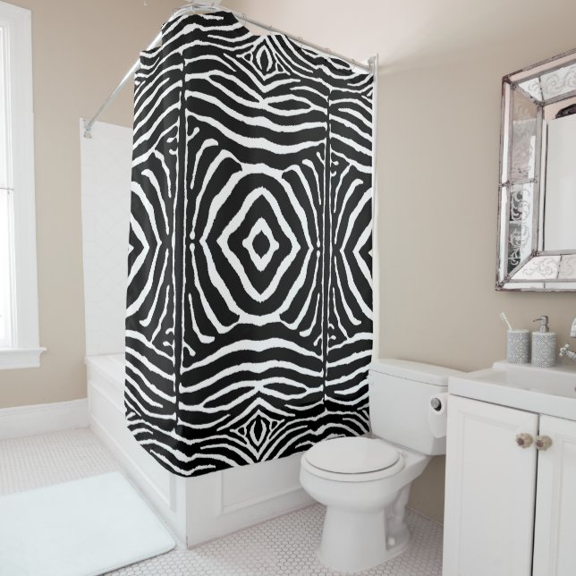 Zebra in Black and White Shower Curtain (In Situ)