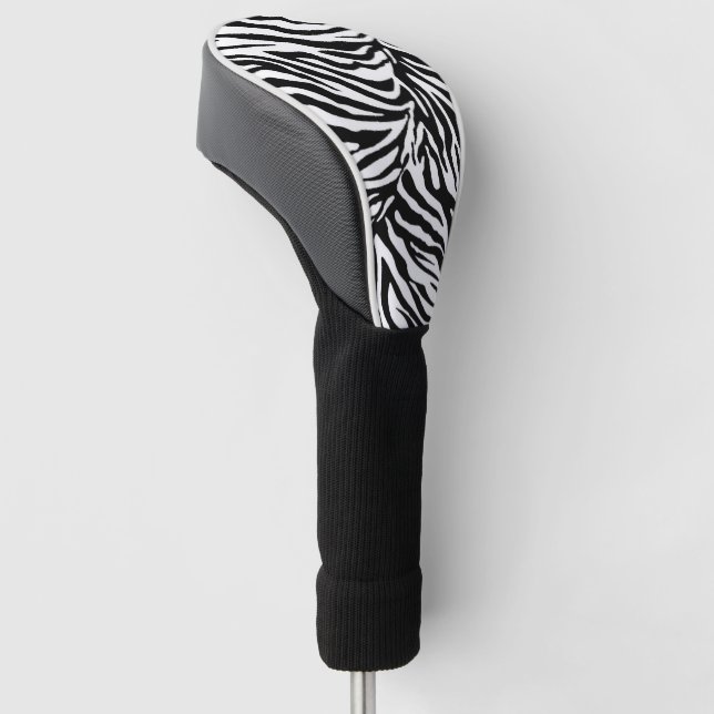 zebra in black and white stripe animal print golf head cover (Angled)