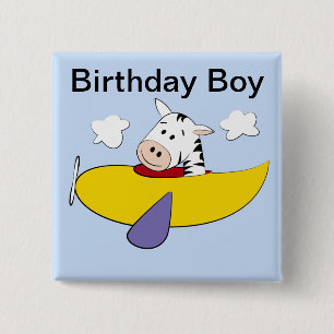 Zebra in Colourful Aeroplane Kids 15 Cm Square Badge