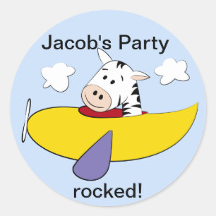 Zebra in Colourful Aeroplane Kids Classic Round Sticker