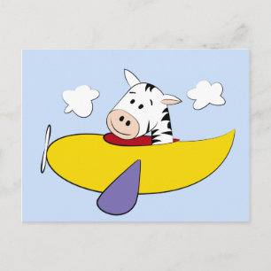 Zebra in Colourful Aeroplane Kids Postcard