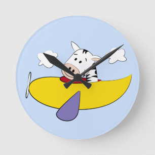 Zebra in Colourful Aeroplane Round Clock