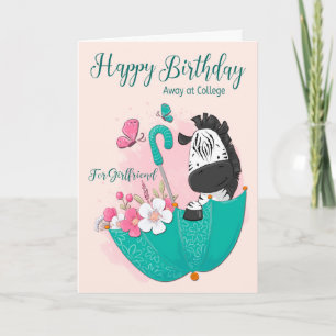 Zebra in Floating Umbrella for Happy Birthday Card