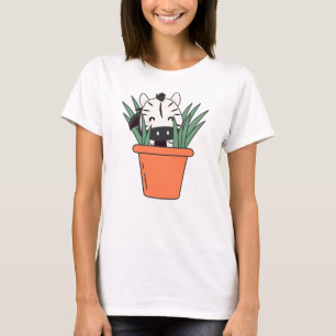 Zebra In Plant Flower Pot Flower Cute Zebras T-Shirt