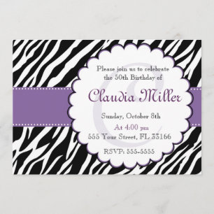 Zebra Invitation Adult Birthday Purple