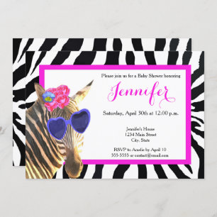 Zebra jungle animal fashion glamour baby shower invitation