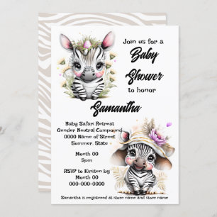 Zebra jungle safari baby shower wild animals invitation