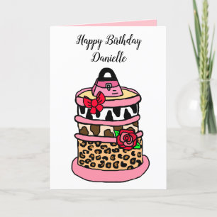 Zebra, Leopard and Giraffe Print Girlie Birthday Card