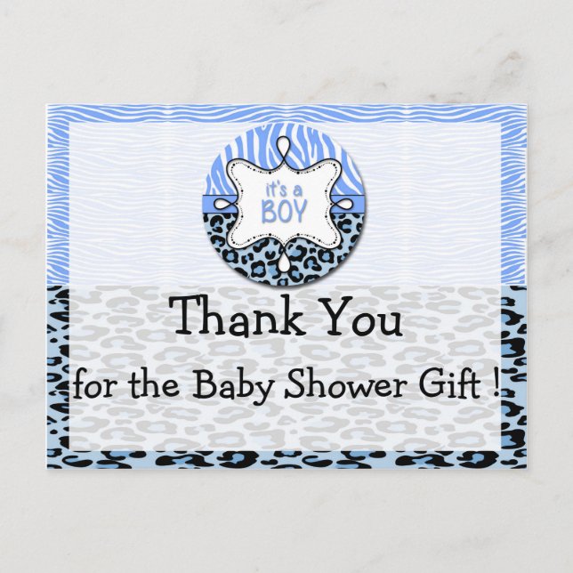 Zebra,Leopard Boy Baby Shower Thank You Postcards (Front)