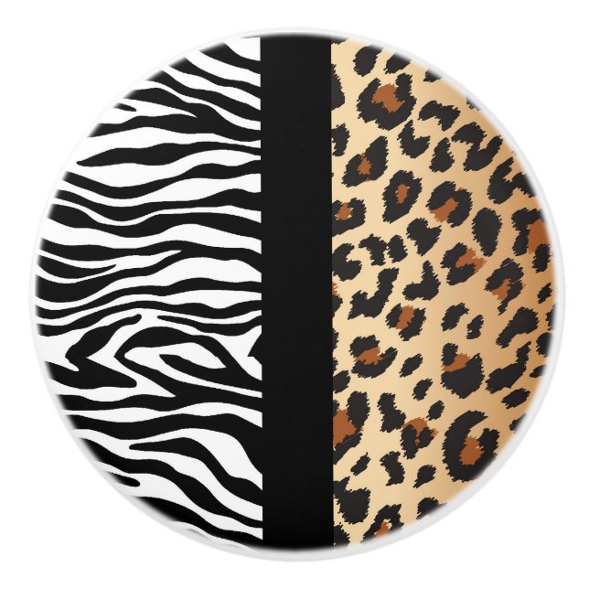 Zebra & Leopard Cheetah Print Dresser Cabinet Ceramic Knob (Front)