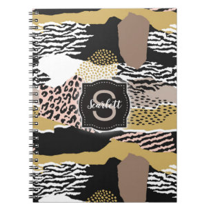 Zebra Leopard Collage w/ Custom Monogram & Name Notebook