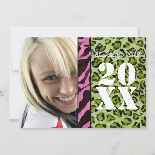 Zebra Leopard Print, Graduation Announcement (Front)