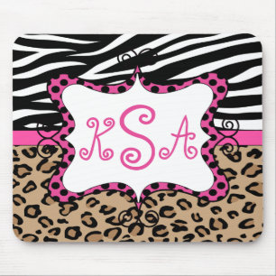 Zebra Leopard Print Personalised Monogram Mouse Pad