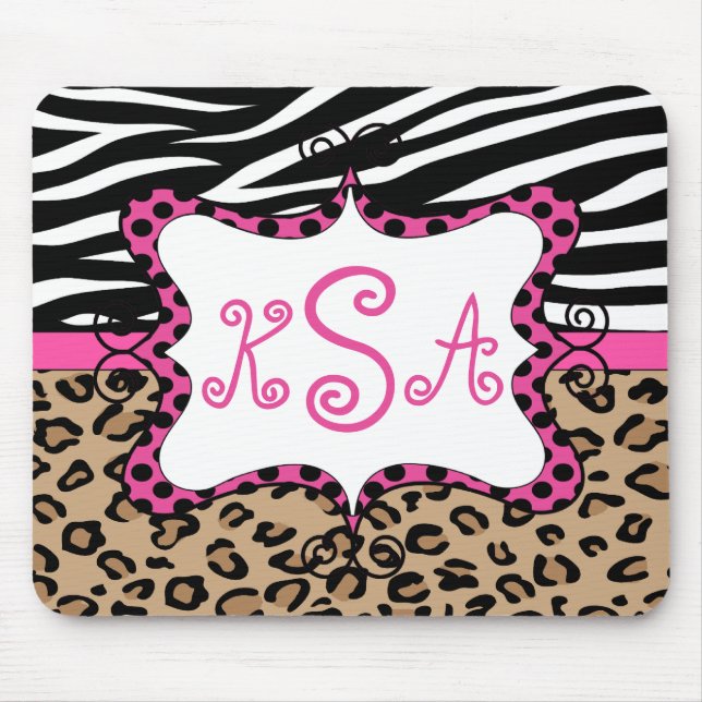 Zebra Leopard Print Personalised Monogram Mouse Pad (Front)