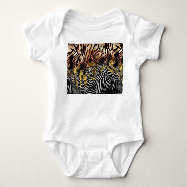Zebra Leopard Skin Mixed Pattern Baby Bodysuit (Front)