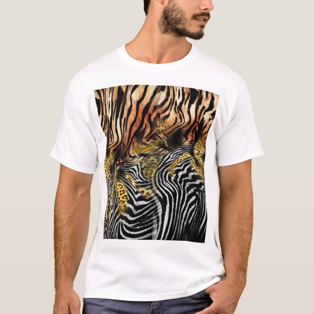 Zebra Leopard Skin Mixed Pattern T-Shirt (Front)