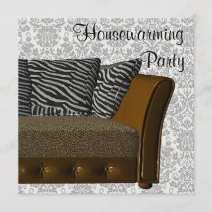 Zebra Leopard Sofa Damask Housewarming Party Invitation