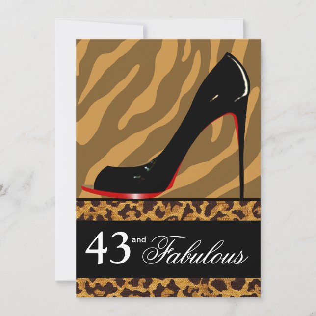 Zebra Leopard Stiletto 43rd Birthday Safari Party Invitation (Front)