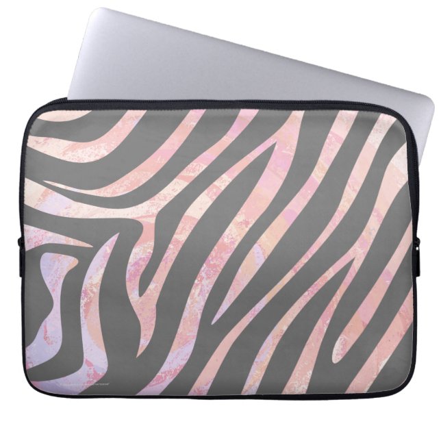 Zebra Light Grey and Pink Print Laptop Sleeve (Front)