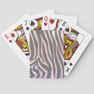 Zebra Light Grey and Pink Print Playing Cards