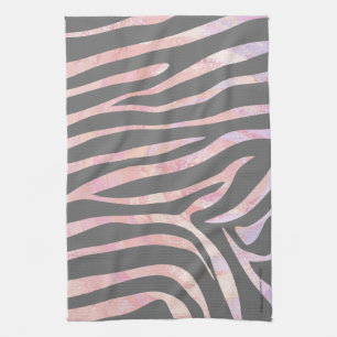 Zebra Light Grey and Pink Print Tea Towel