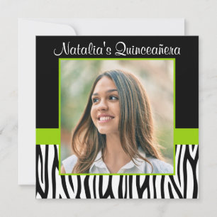 Zebra Lime Green Photo Quinceanera Invitations