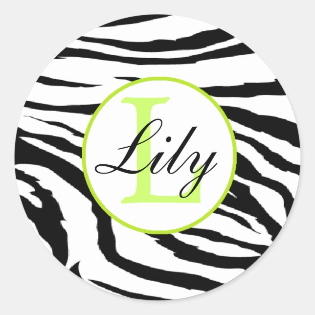Zebra Lime Monogram Name Sticker (Front)