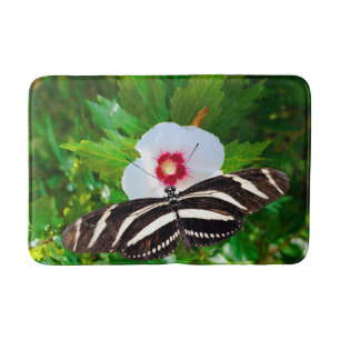 Zebra longwing butterfly on a Hibiscus Red Heart Bath Mat