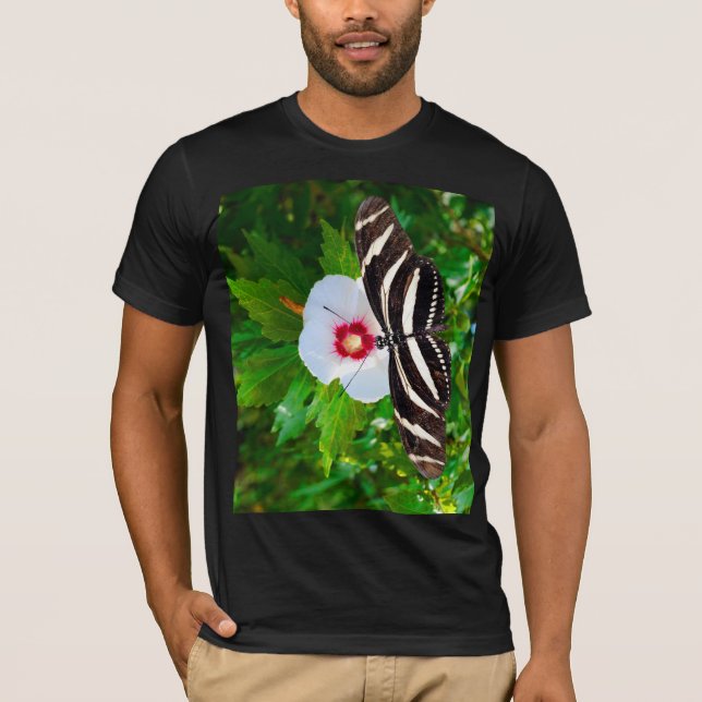 Zebra longwing butterfly on a Hibiscus Red T-Shirt (Front)