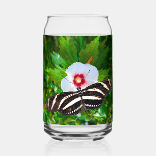 Zebra longwing butterfly on a Hibiscus Red T-Shirt Can Glass