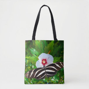 Zebra longwing butterfly on a Hibiscus Red T-Shirt Tote Bag