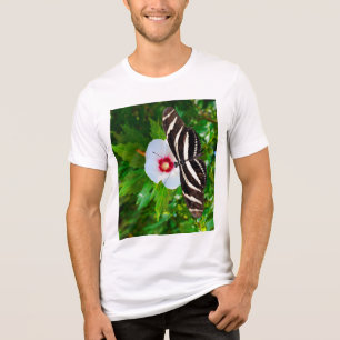 Zebra longwing butterfly on a Hibiscus Red T-Shirt Tri-Blend Shirt