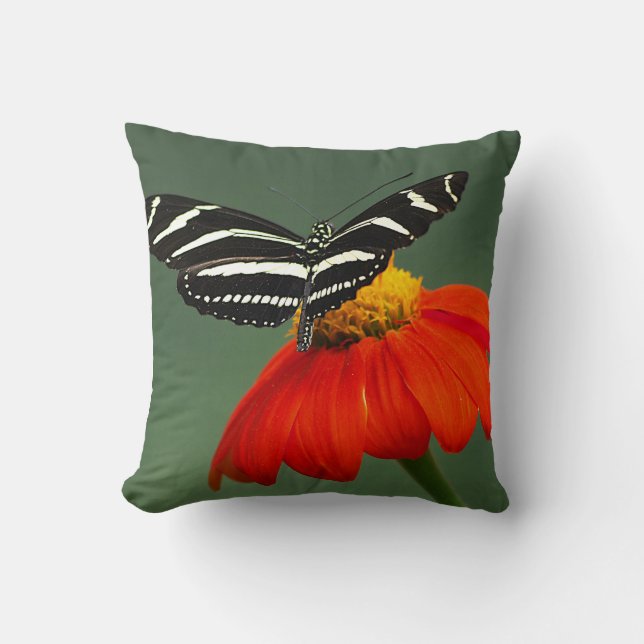 Zebra Longwing Butterfly Throw Pillow (Front)