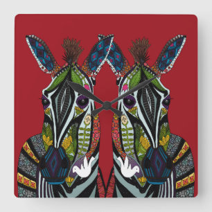 zebra love red square wall clock