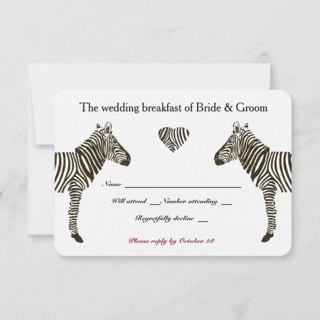 Zebra Love Wedding Breakfast RSVP (Front)