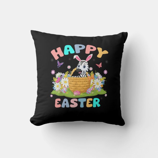 Zebra Lover Happy Easter Bunny Zebra Easter Sunday Cushion (Front)