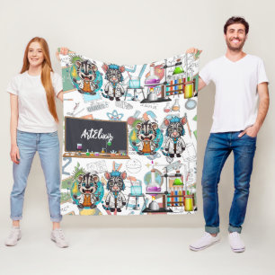Zebra Mad Scientist Print  Fleece Blanket