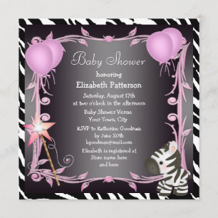Zebra & Magic Wand Pink Princess Baby Shower Invitation