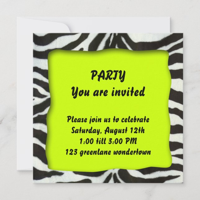 Zebra modern party invitation (Front)