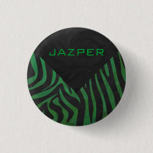 Zebra Monogram Black and Green Print 3 Cm Round Badge