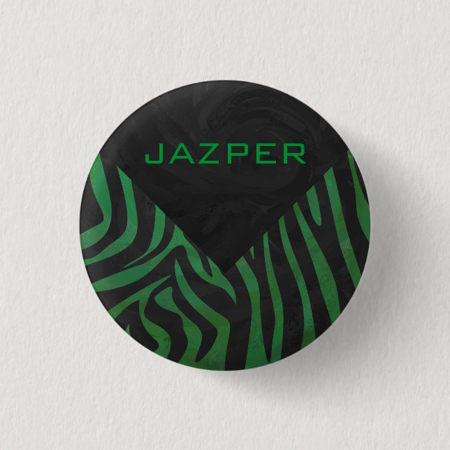 Zebra Monogram Black and Green Print 3 Cm Round Badge (Front)