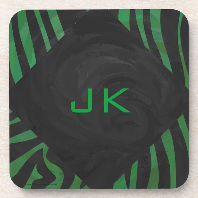 Zebra Monogram Black and Green Print Coaster (Front)