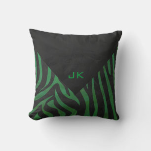 Zebra Monogram Black and Green Print Cushion