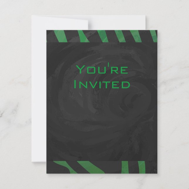 Zebra Monogram Black and Green Print Invitation (Front)