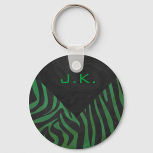 Zebra Monogram Black and Green Print Key Ring