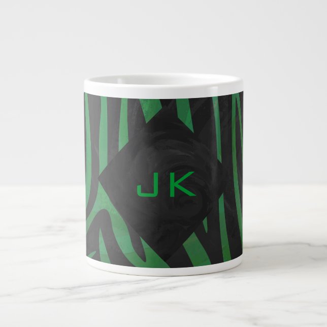 Zebra Monogram Black and Green Print Large Coffee Mug (Front)