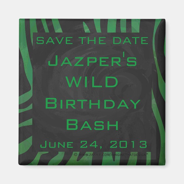 Zebra Monogram Black and Green Print Magnet (Front)